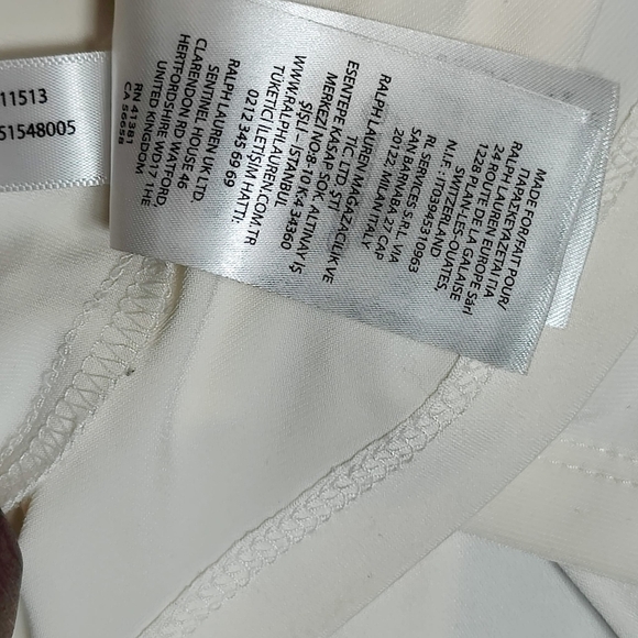 Polo Ralph Lauren Faux Wrap Crepe Midi Dress Cream Buckles Size 12 Black Label - Picture 11 of 12